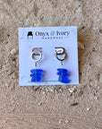 Cobalt Sea Glass Huggie Hoops