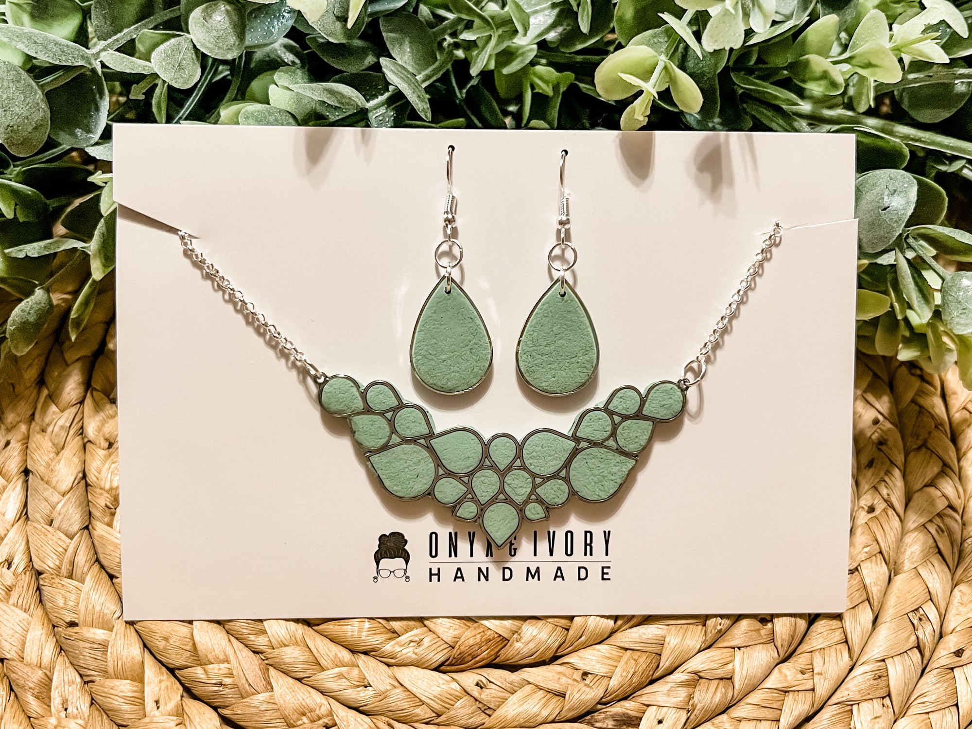 Eucalyptus Statement Necklace & Earring Set