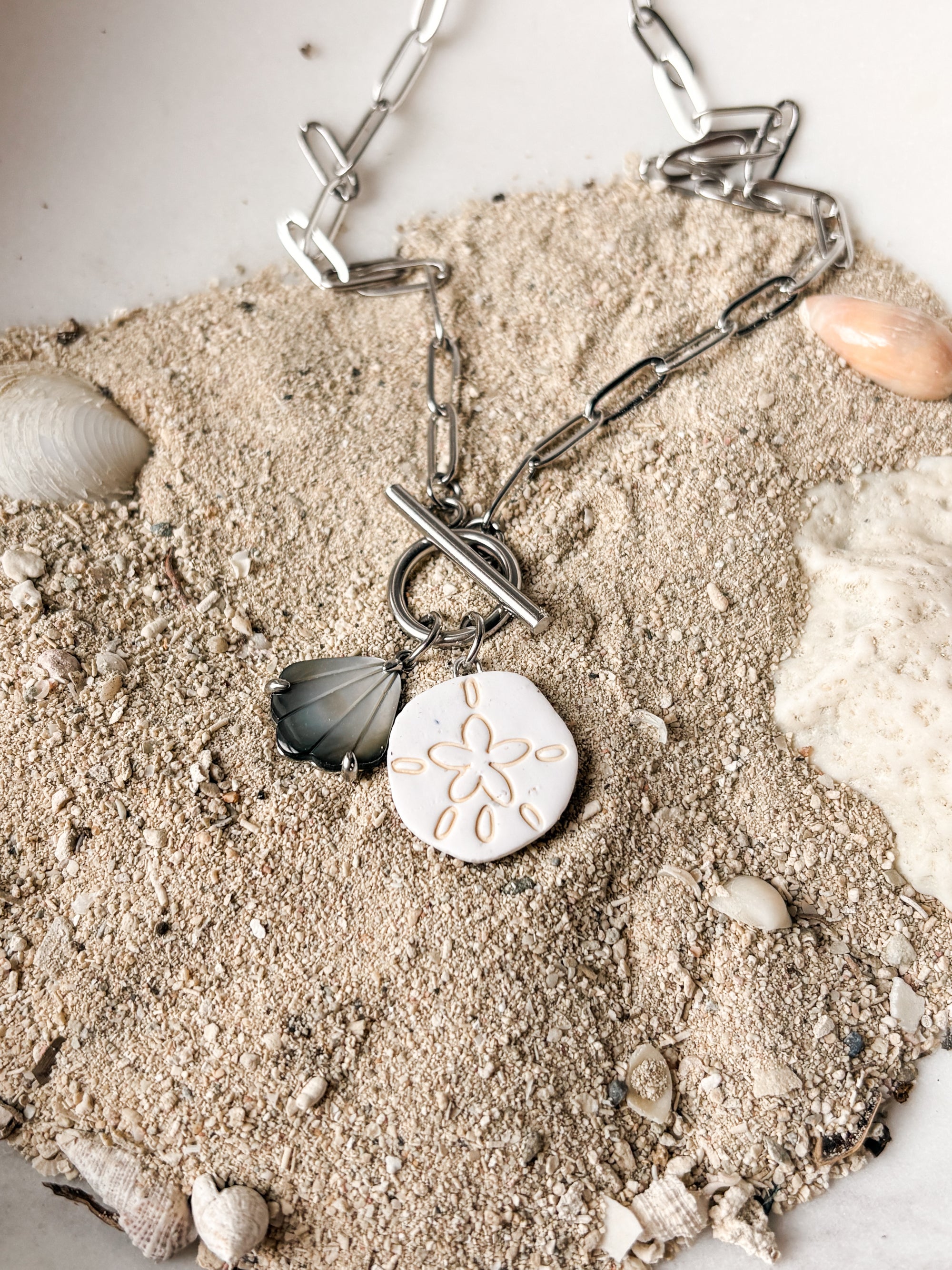 Sand Dollar &amp; Shell Charm Necklace (silver)