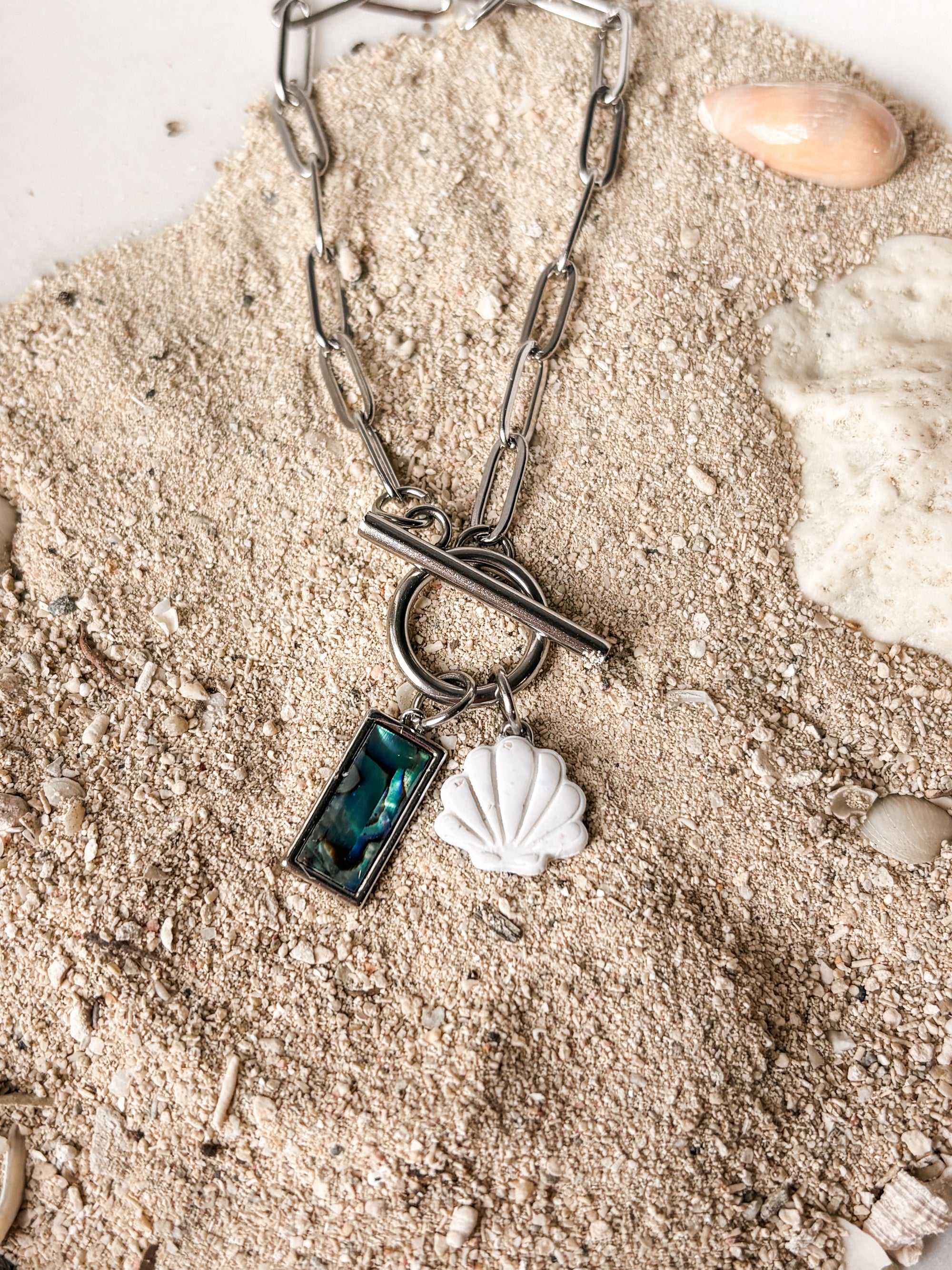 Abalone &amp; Sea Shell Charm Necklace (silver)