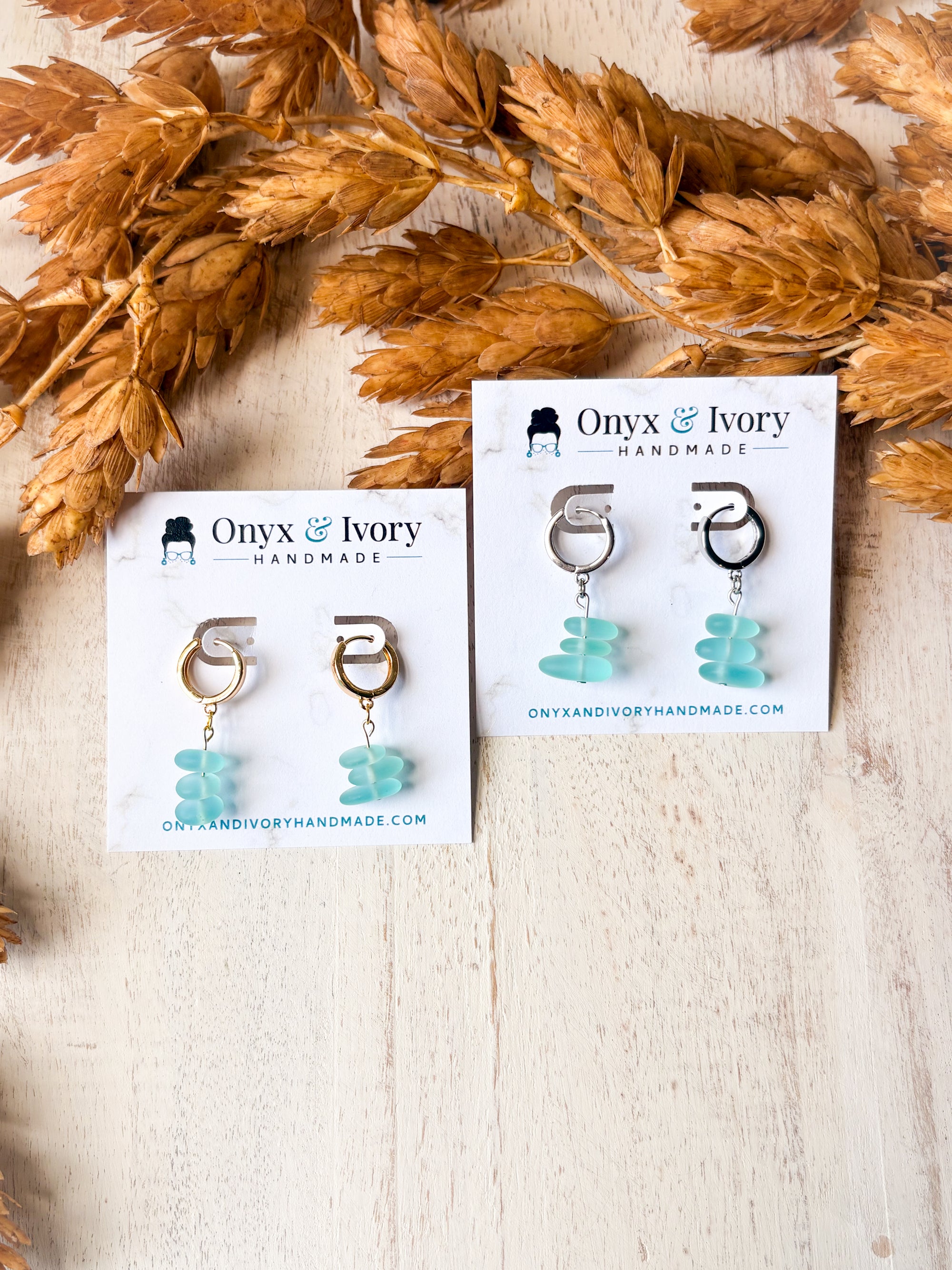 Aqua Sea Glass Huggie Hoops