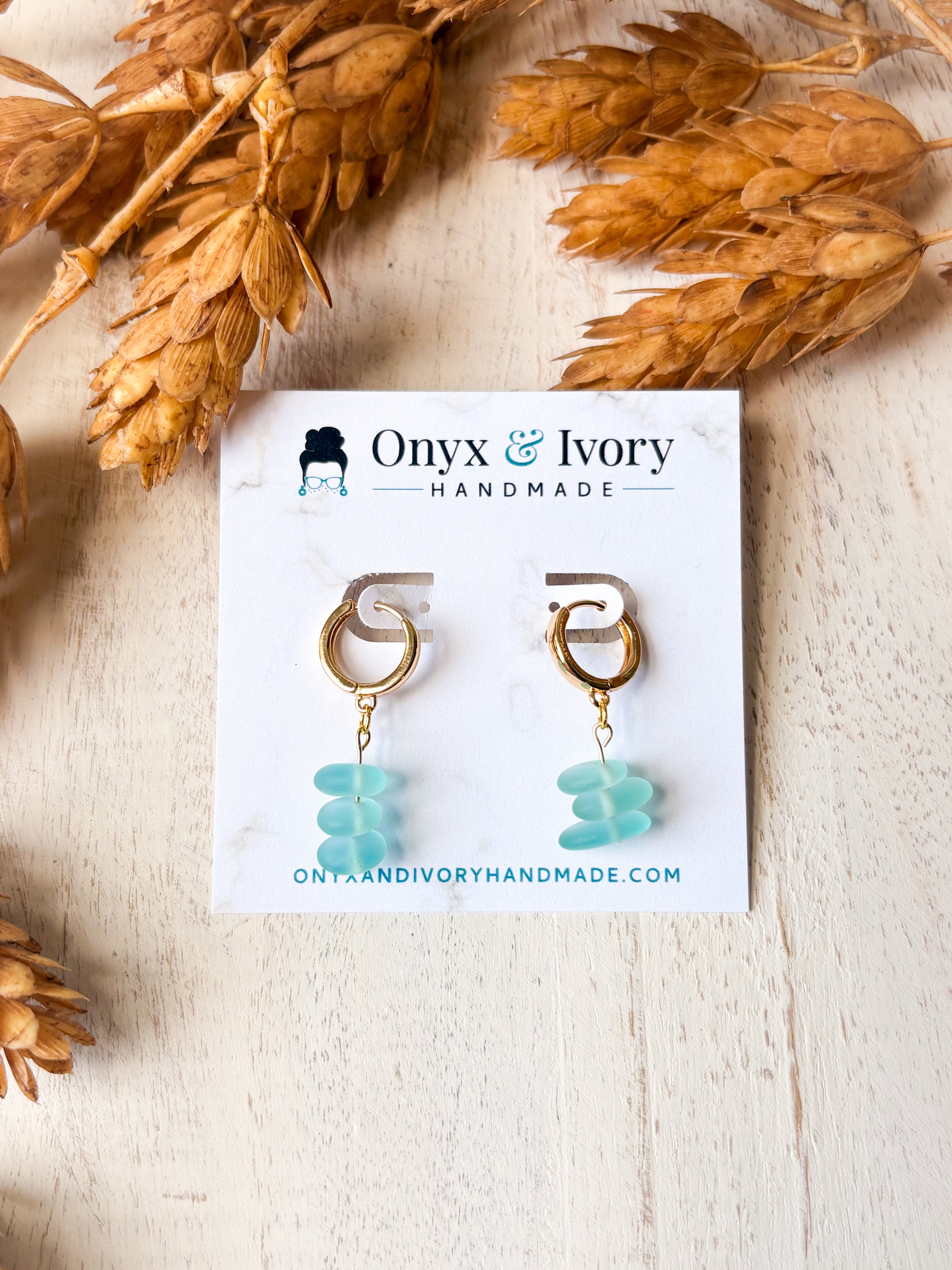 Aqua Sea Glass Huggie Hoops