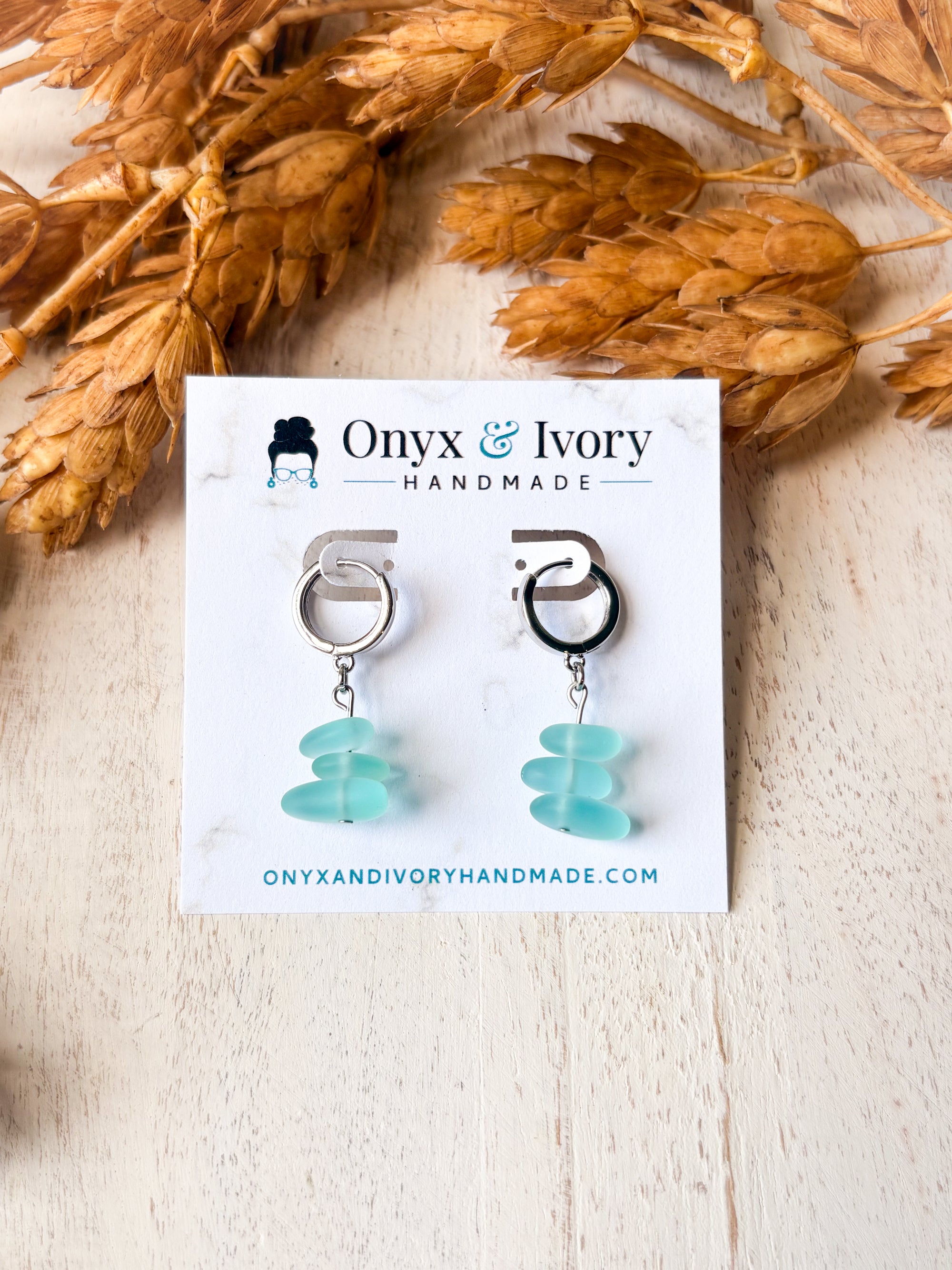 Aqua Sea Glass Huggie Hoops