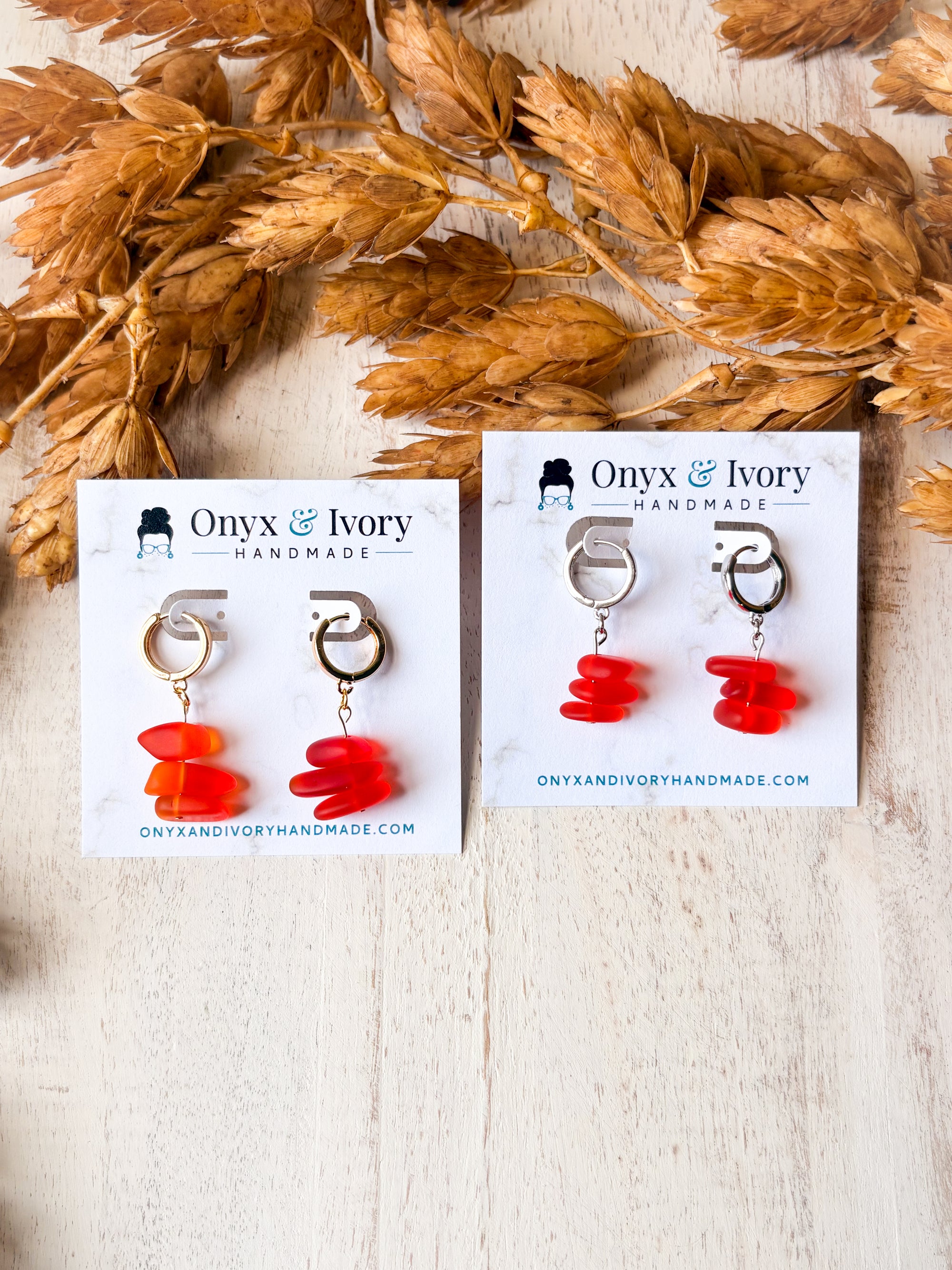 Flame Sea Glass Huggie Hoops