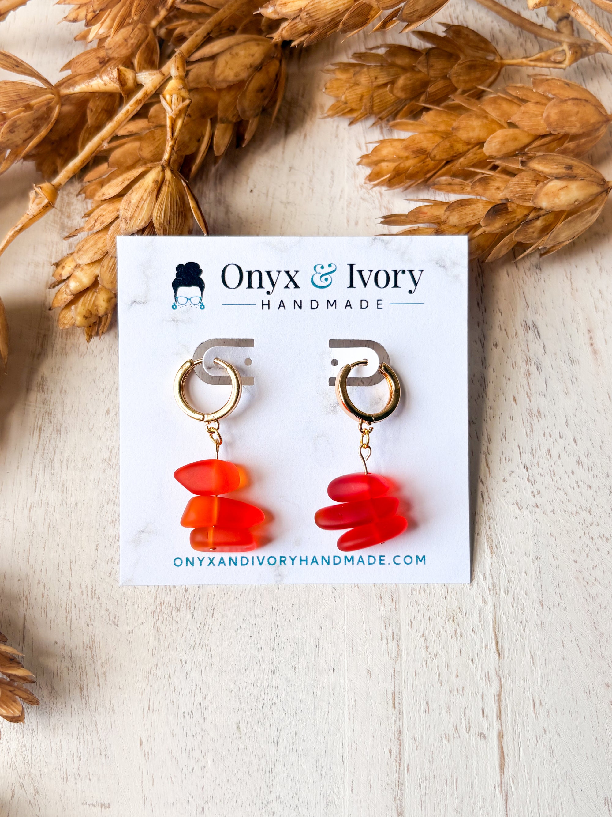 Flame Sea Glass Huggie Hoops