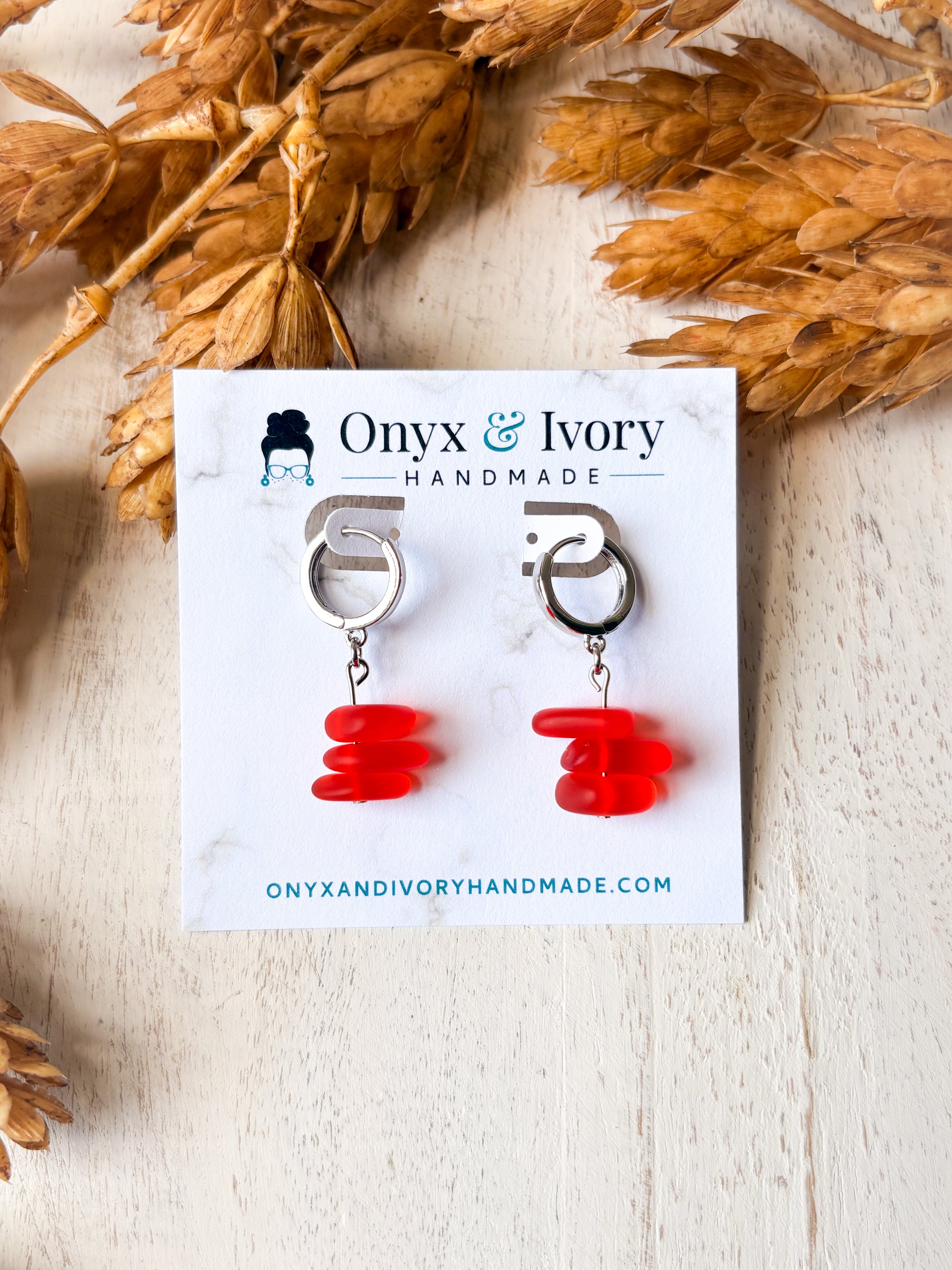 Flame Sea Glass Huggie Hoops
