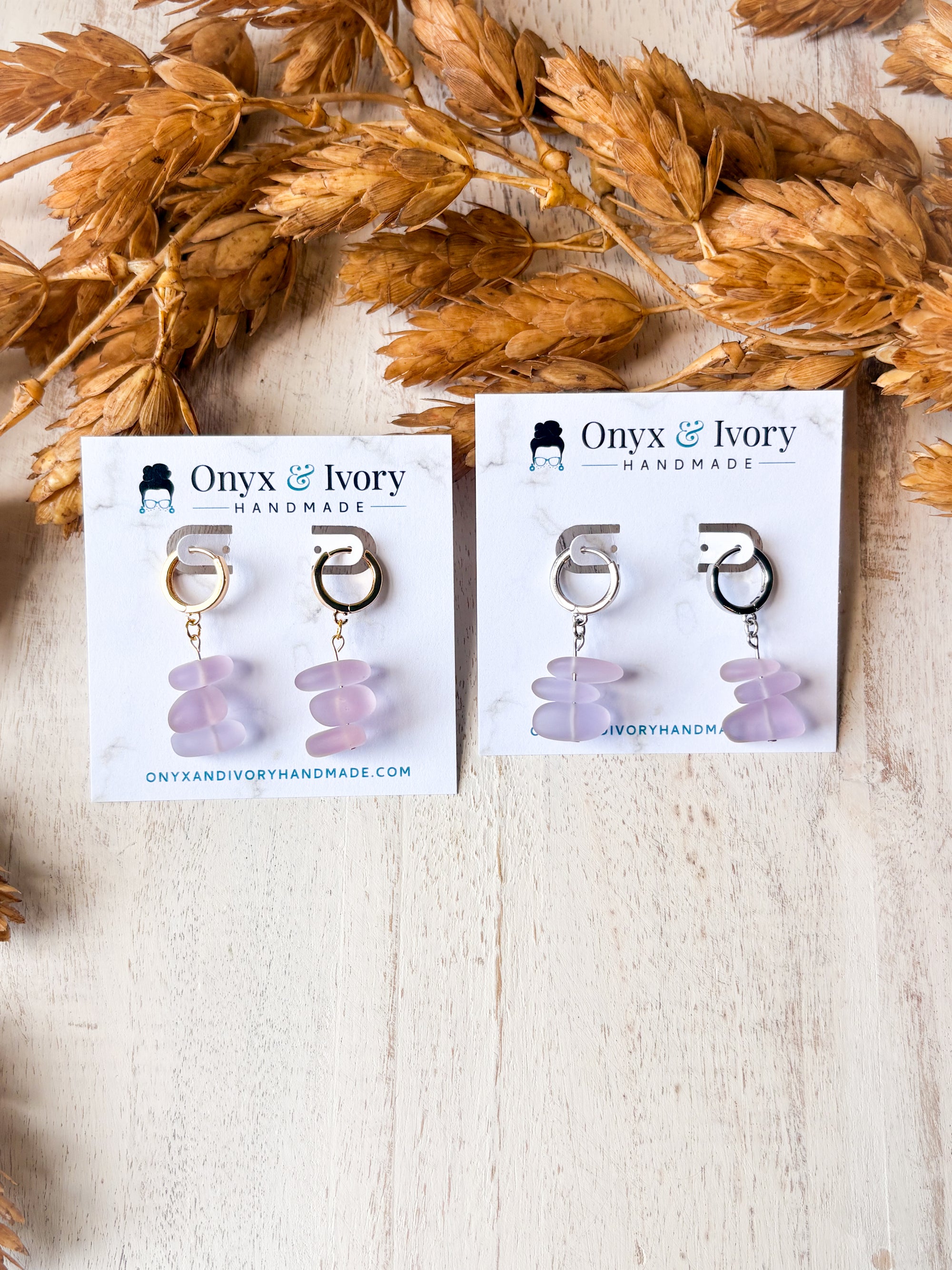Lilac Sea Glass Huggie Hoops