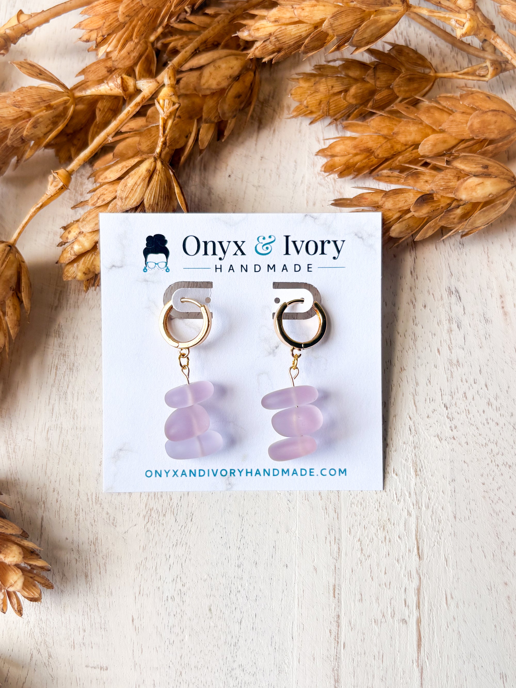 Lilac Sea Glass Huggie Hoops