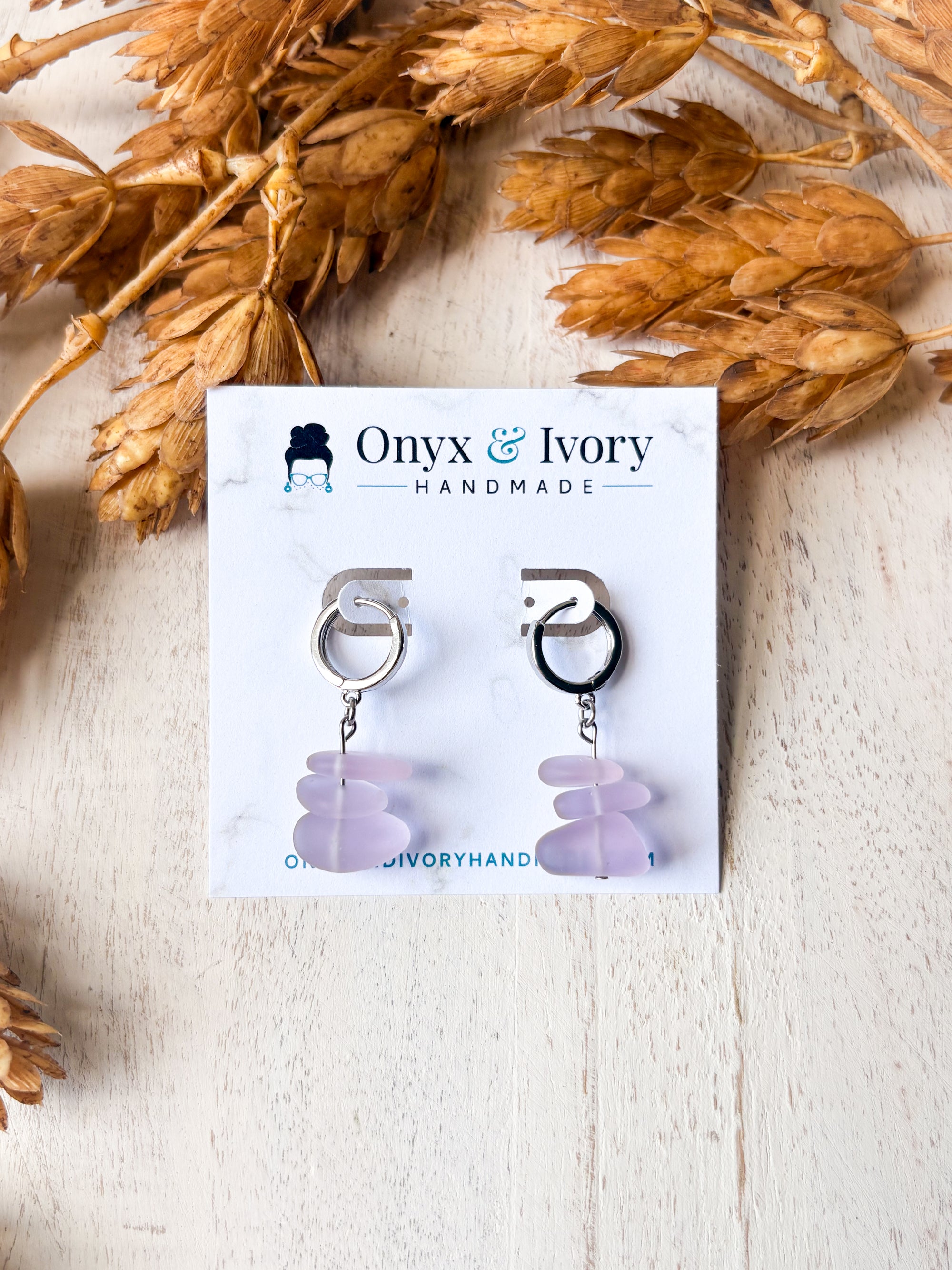 Lilac Sea Glass Huggie Hoops