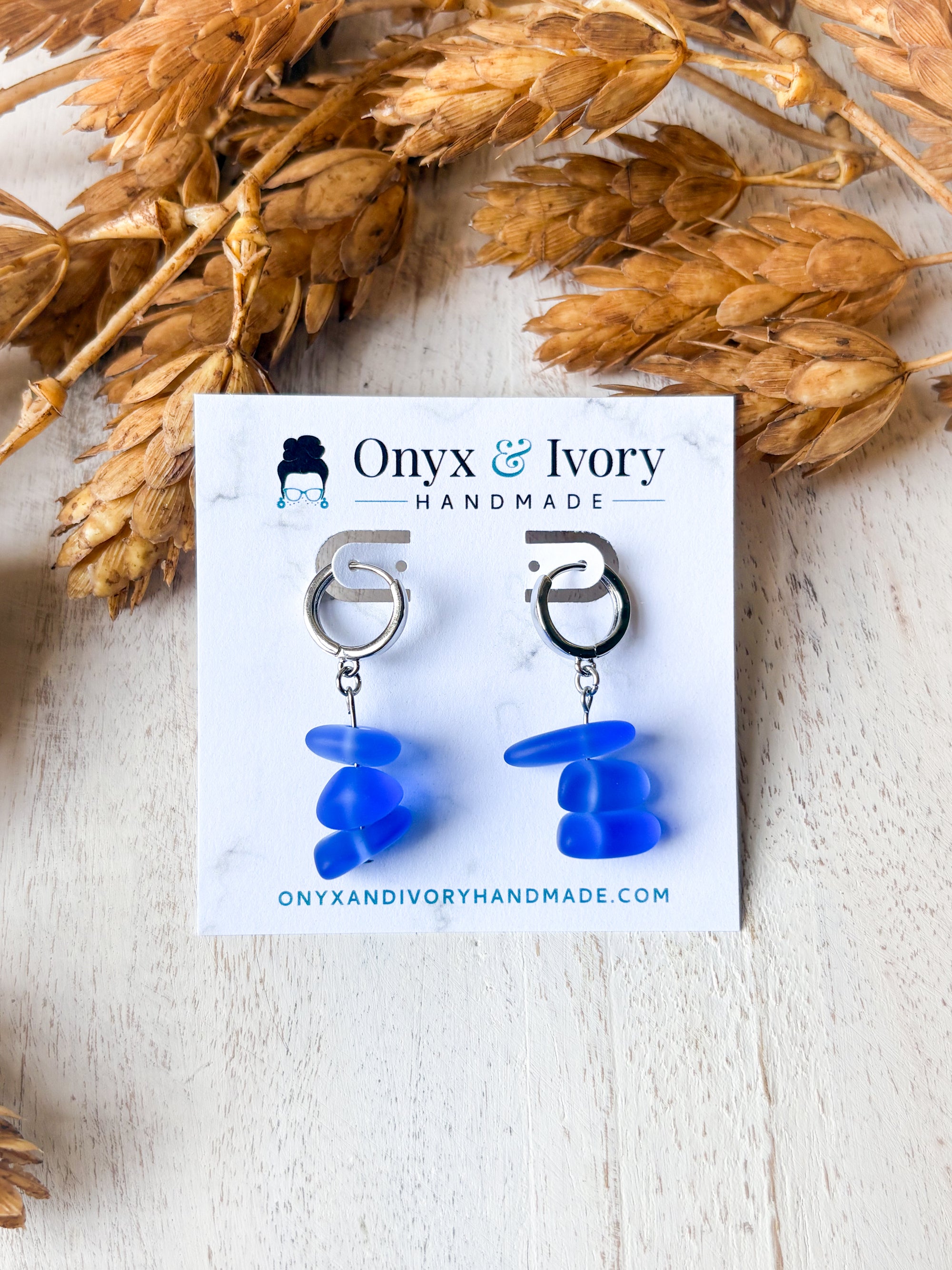 Cobalt Sea Glass Huggie Hoops
