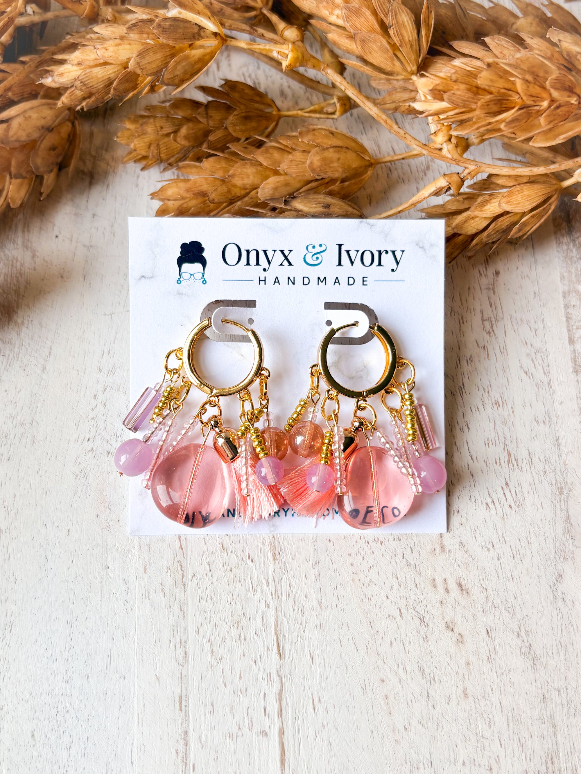 Pretty in Pink Beaded Hoops