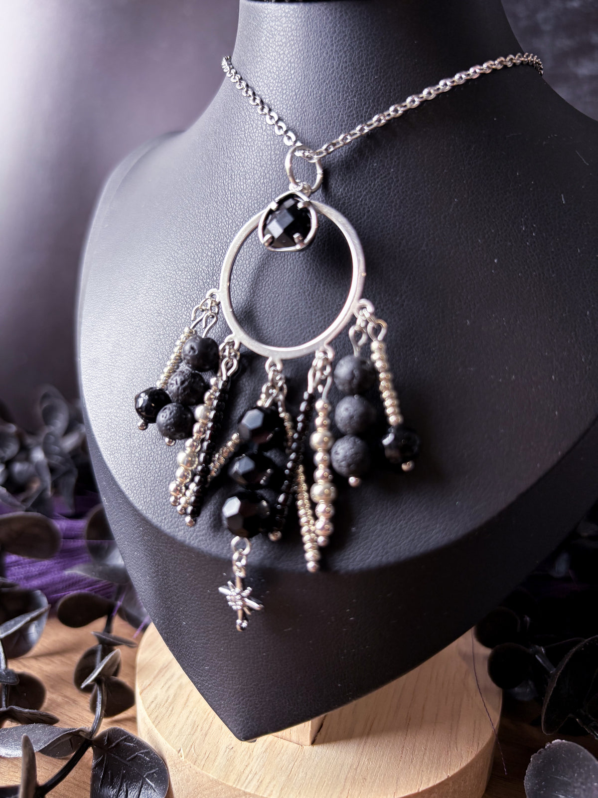 Goth Glam Beaded Pendant Necklace