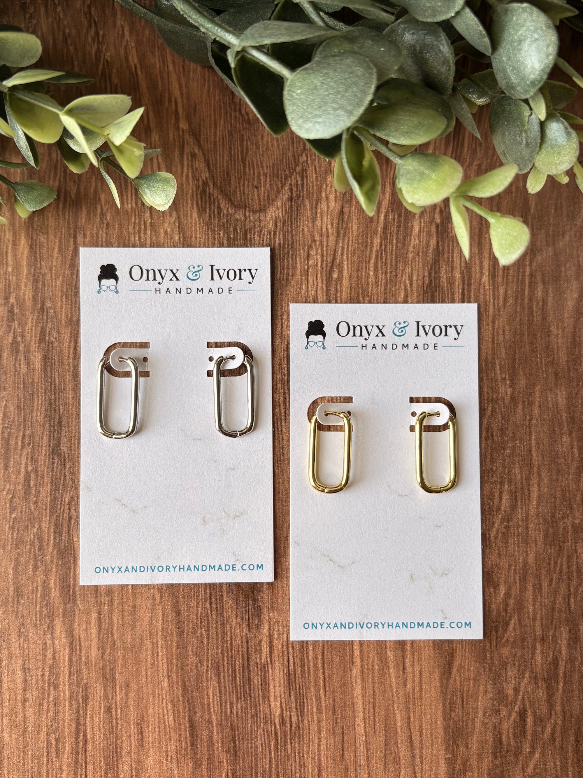 Rectangular Charm Hoops (gold &amp; silver)